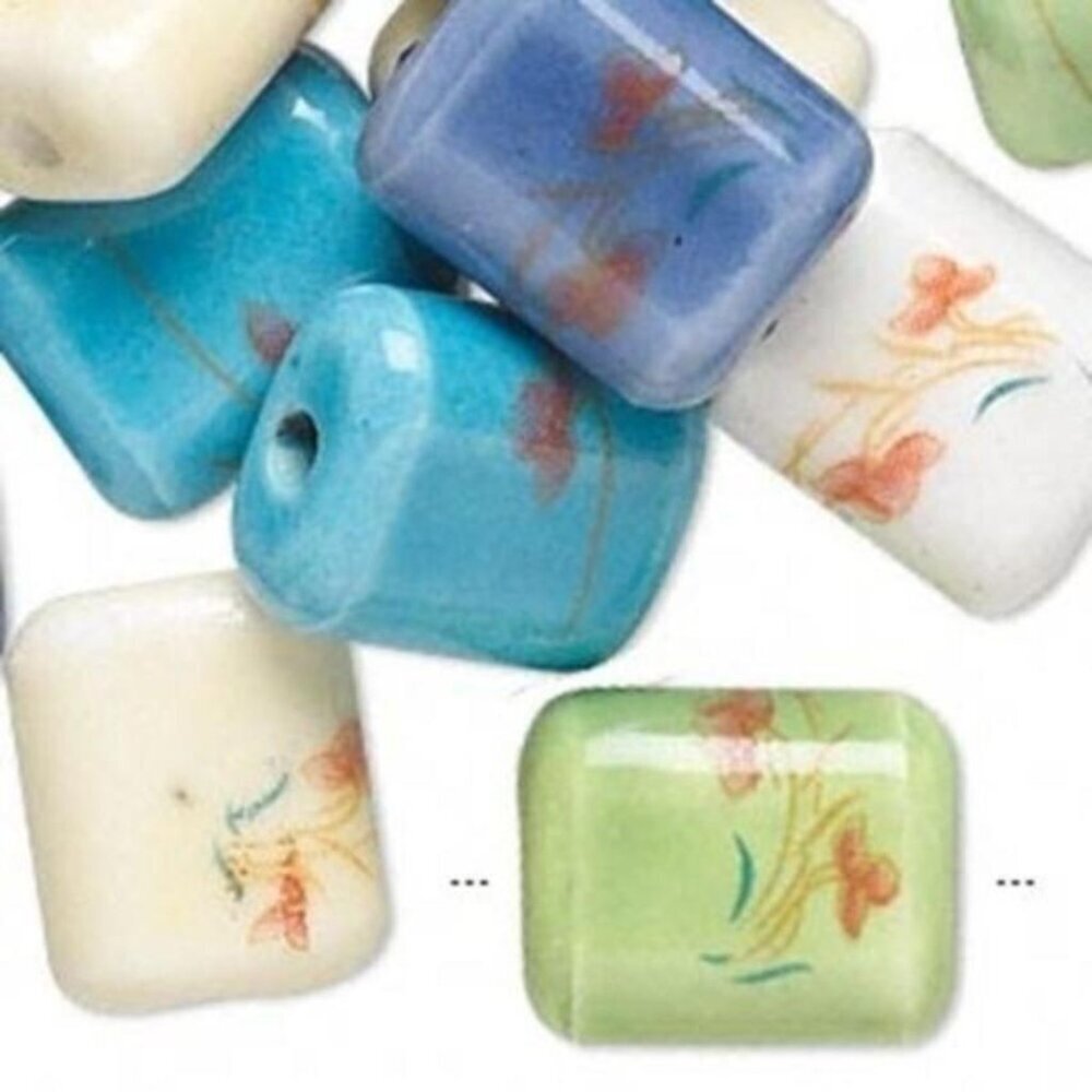 Handcrafted Porcelain Beads 18mm Rectangle Mixed Colors 10 pcs